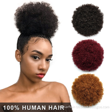 Drawstring 100% Remy Human Hair Ponytails Extensions Short Kinky Curly Afro Puff Ponytails For Black Women